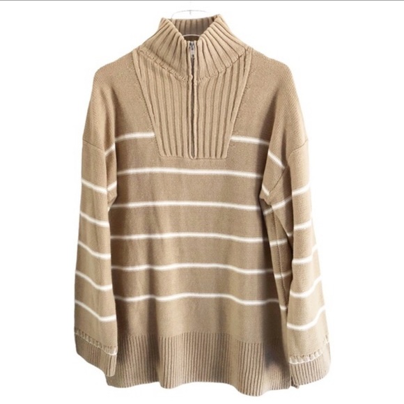Michael Stars Sweater Emelie Half Zip Breton Striped Pullover Tunic Large NWT - Picture 13 of 13